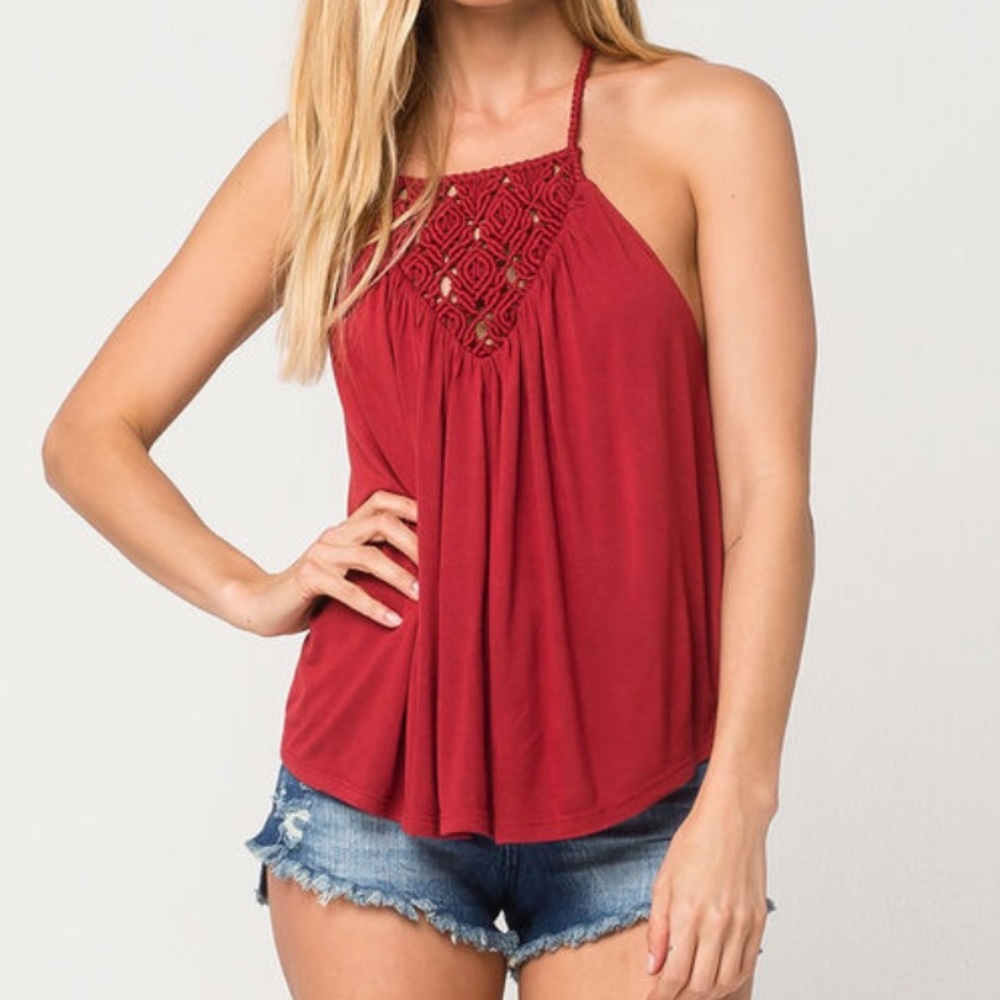 Volcom Red High Neck Tank Top